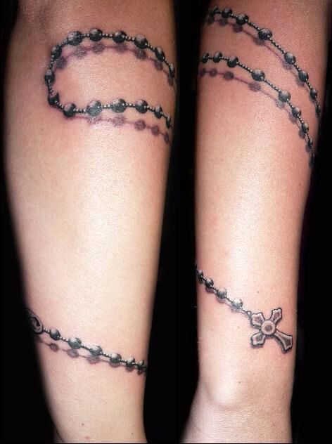 Amazing 3D Rosary Tattoo On Arm Sleeve To Wrist