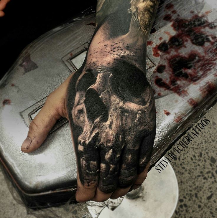 Amazing 3D Skull Tattoo On Hand For Men