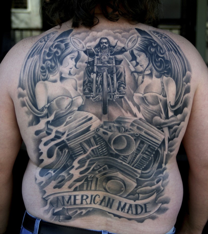 Amazing American Made Angels Tattoo On Whole Back