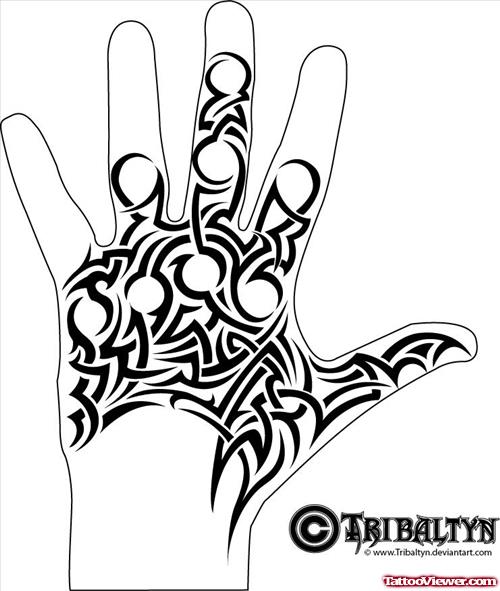 Amazing Black Tribal Tattoo On Hand by Tribaltyn