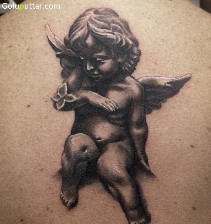 Amazing Cherub Angel Tattoo On Back
