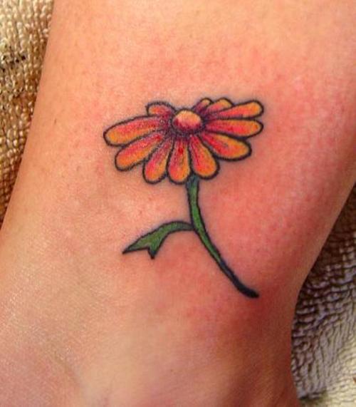 Amazing Daisy Flower Ankle Tattoo Idea For Girls