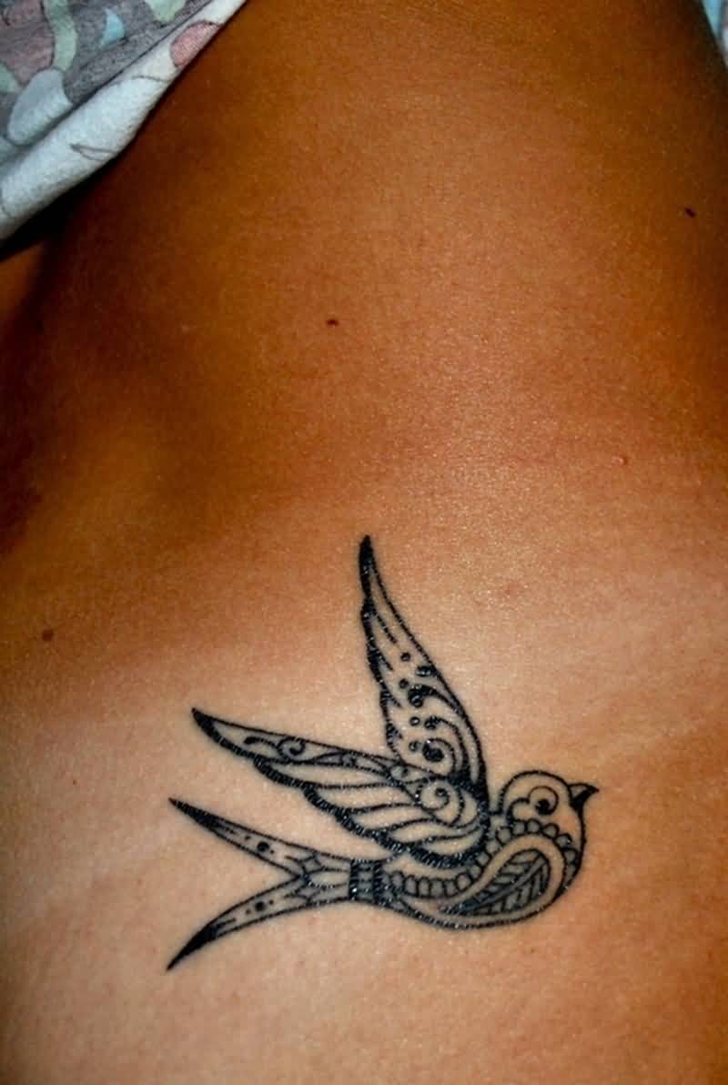 Amazing Dove Tattoo On Girl Side Rib