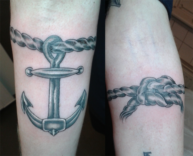 Anchor And Rope Tattoo On Sleeve