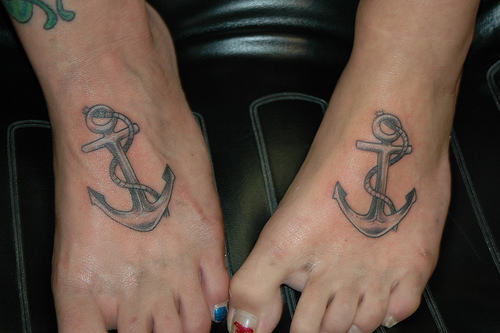 Anchor Matching Tattoos On Feet