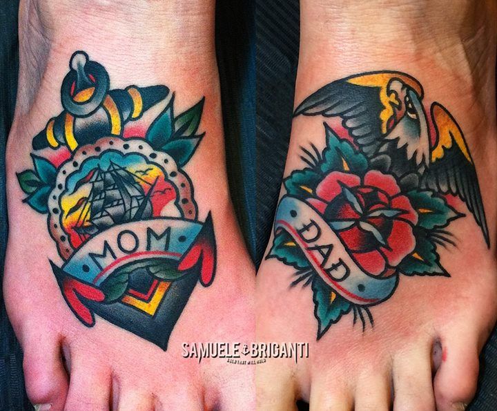 Anchor Memorial Traditional Tattoos On Feet For Mom Dad
