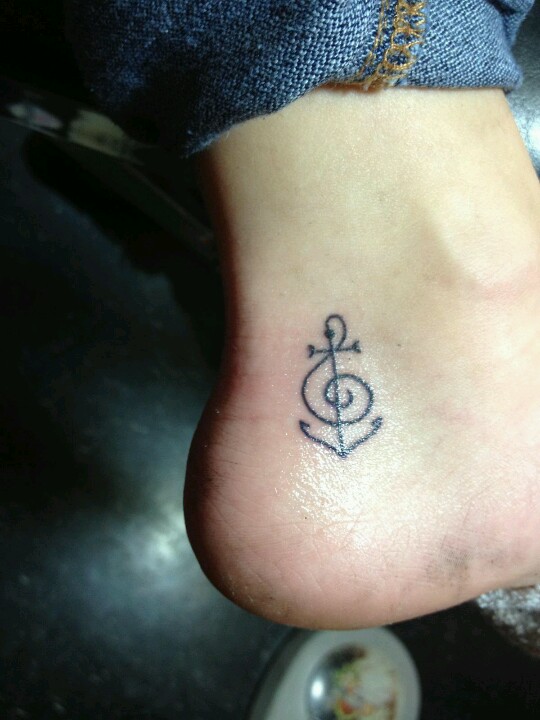 Anchor Music Tattoo On Foot