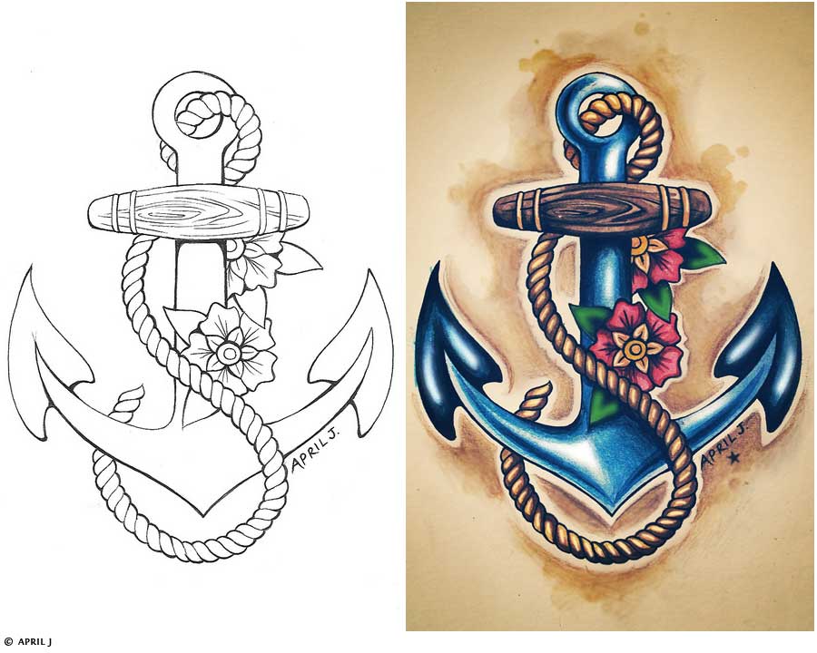 Anchor White And Color Tattoos Design
