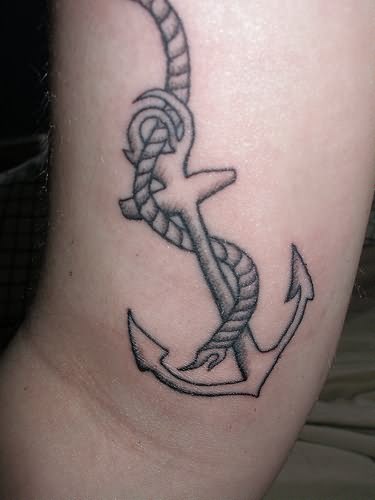 Anchor With Rope Tattoo On Bicep