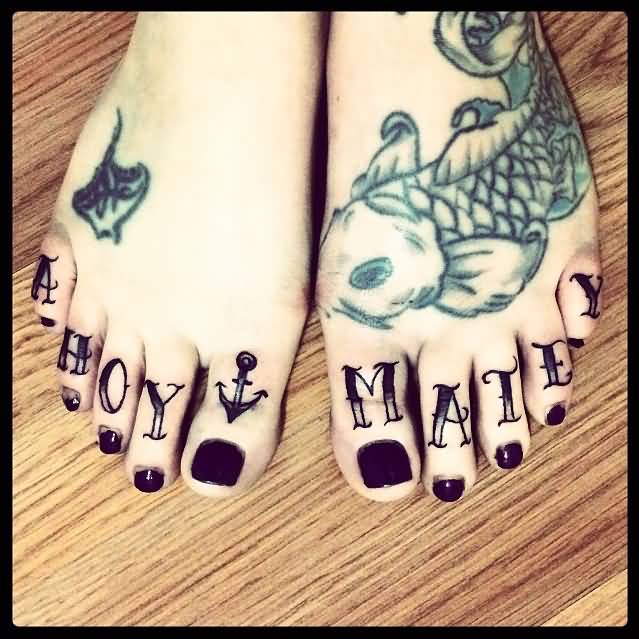 Anchor Words Toe Knuckle Tattoo For Girls