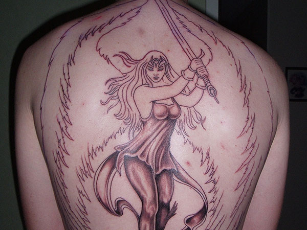 Angel Warrior Tattoo On Back In Progress