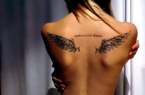Angel Wings Tattoo On Girl Upper Back