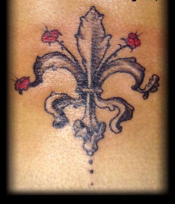 Attractive Fleur De Lis With Flowers Tattoo