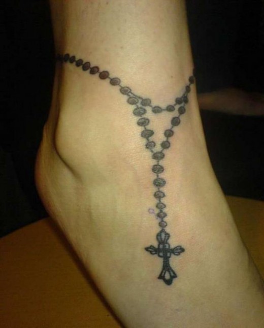 Attractive Rosary Tattoo On Foot