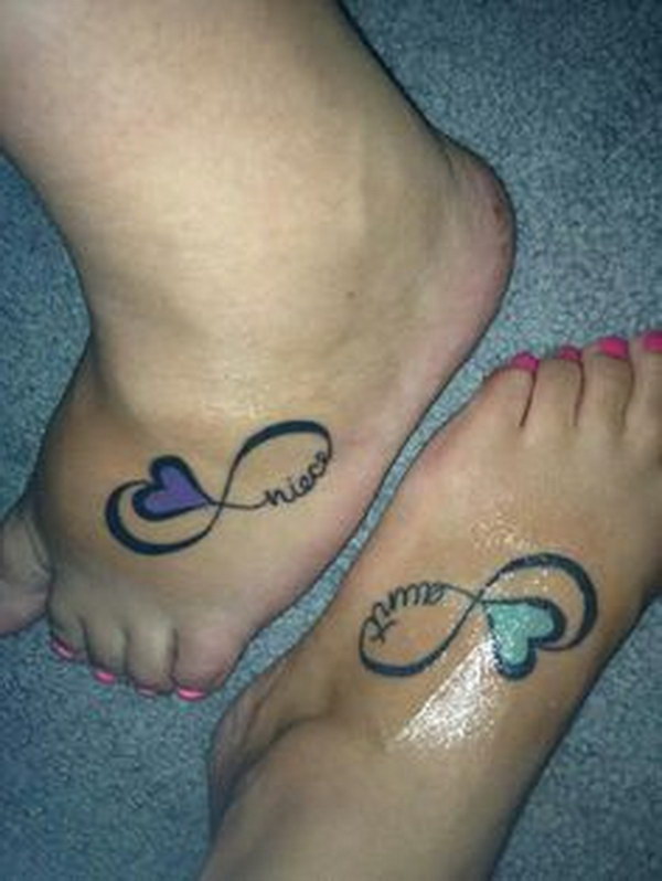Aunt And Niece Infinity Tattoos On Foot