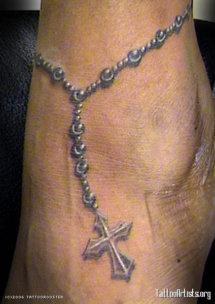Awesome 3D Cross Ankle Bracelet Tattoo