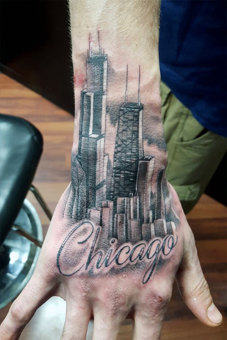 Awesome Chicago City Hand Tattoo For Men