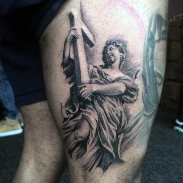 Awesome Christian Tattoo On Thigh For Men