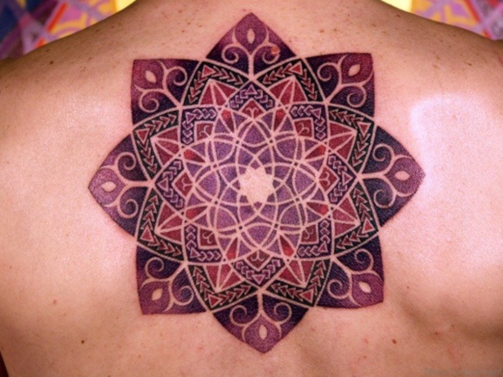 Awesome Color Mandala Tattoo On Upper Back