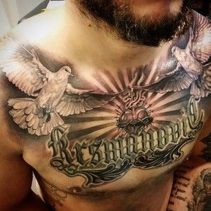 Awesome Flying Dove Tattoos On Chest For Men