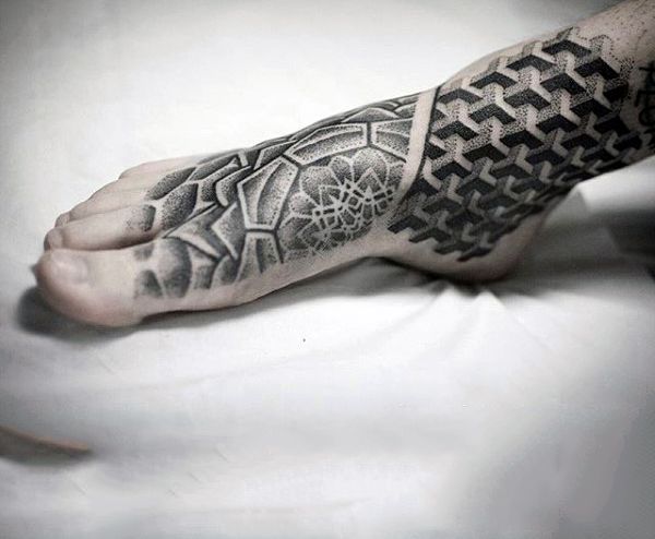 Awesome Geometric Dotwork Tattoo On Foot