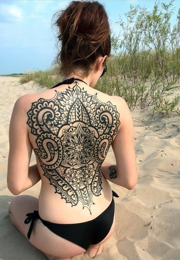 Awesome Mandala Tattoo On Girl Full Back