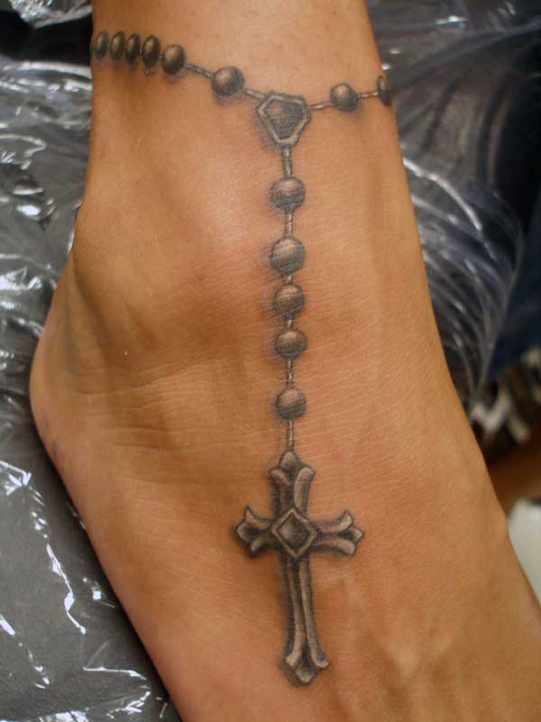 Awesome Rosary Tattoo On Foot