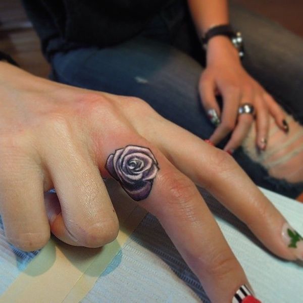 Awesome Rose Flower Finger Tattoo For Girls