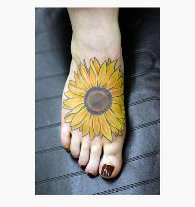 Awesome Sunflower Tattoo On Foot