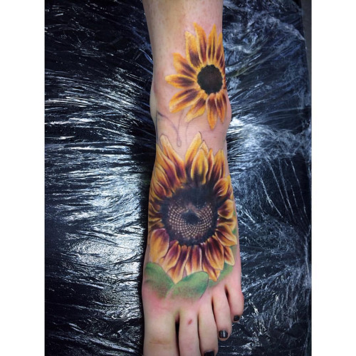 Awesome Sunflowers Foot And Ankle Tattoo