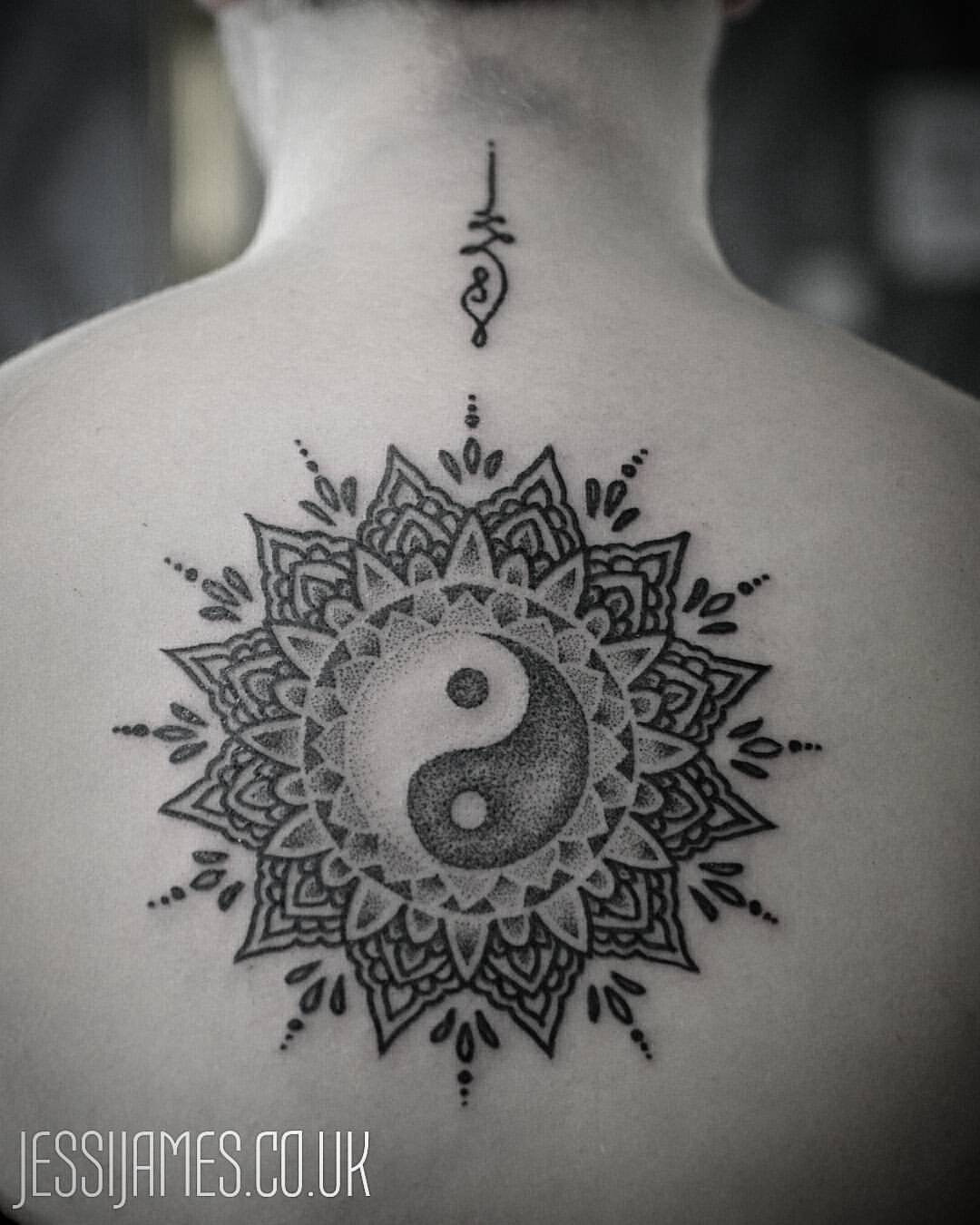 Awesome Yin Yang Mandala Tattoo On Upper Back