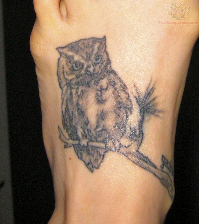 Awful Owl Tattoo On Foot