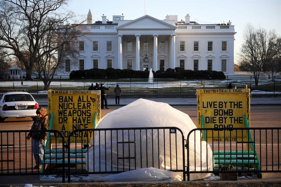 Ban All Nuclear Weapons Banner In Front Of White House