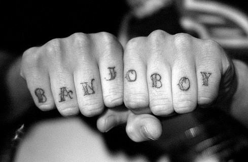 Banjoboy Word Both Hand Fingers Tattoo For Men
