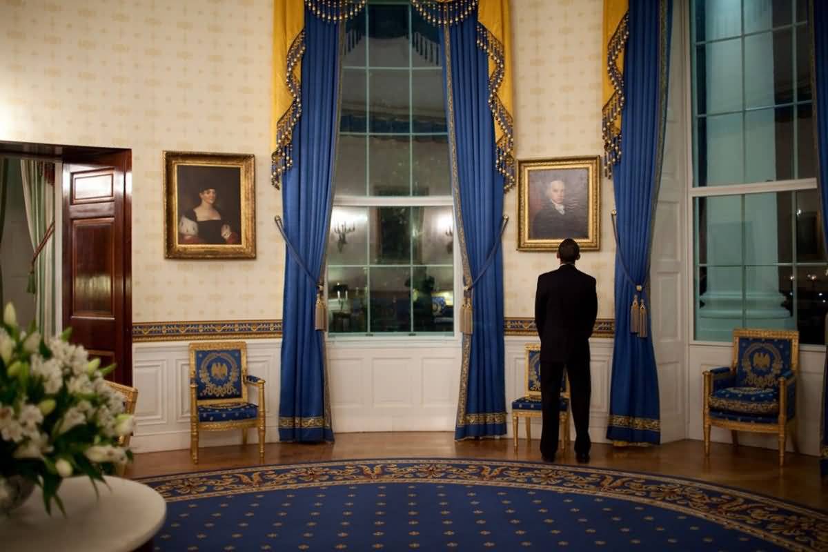 Barack Obama Looking A Portrait Inside White House