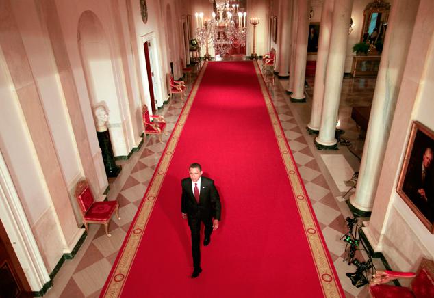 Barack Obama Walks On Red Carpet Inside The White House