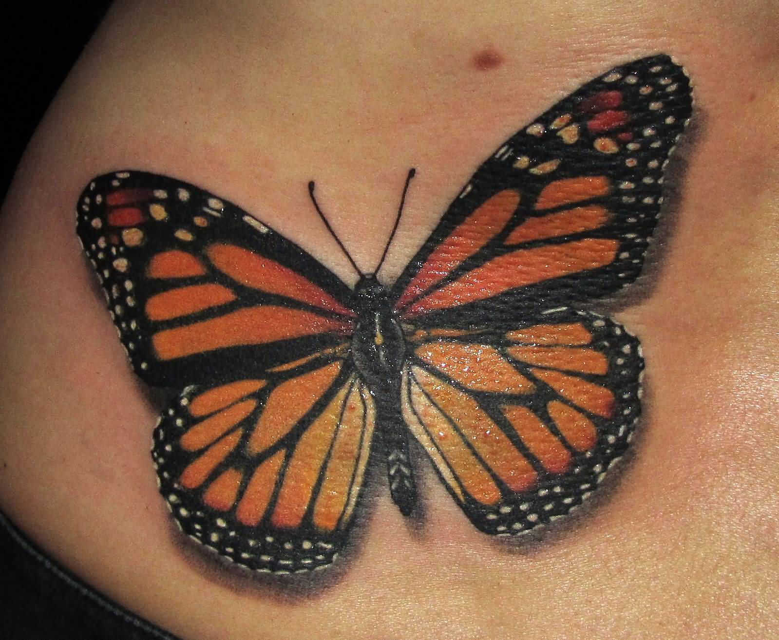 Beautiful 3D Monarch Butterfly Tattoo On Hip