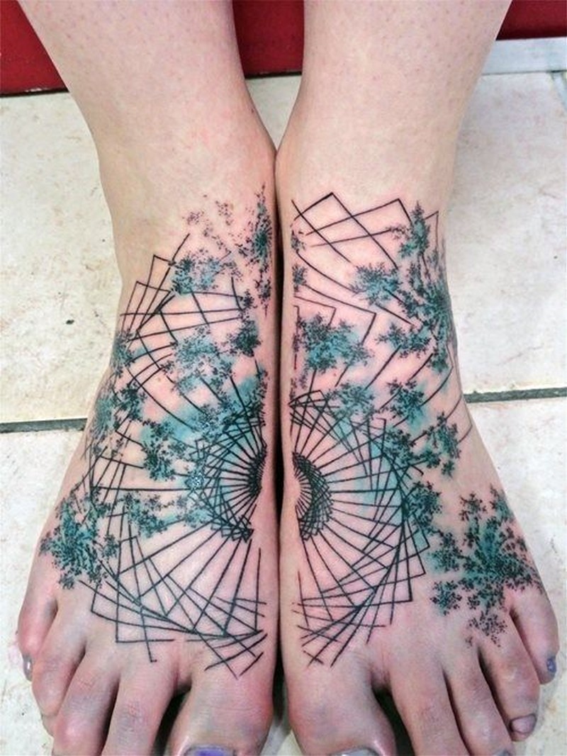 Beautiful Abstract Tattoo On Both Feet By Toko Loren