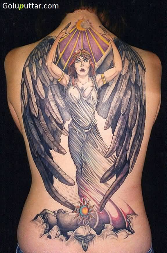 Beautiful Animated Angel Tattoo On Full Back