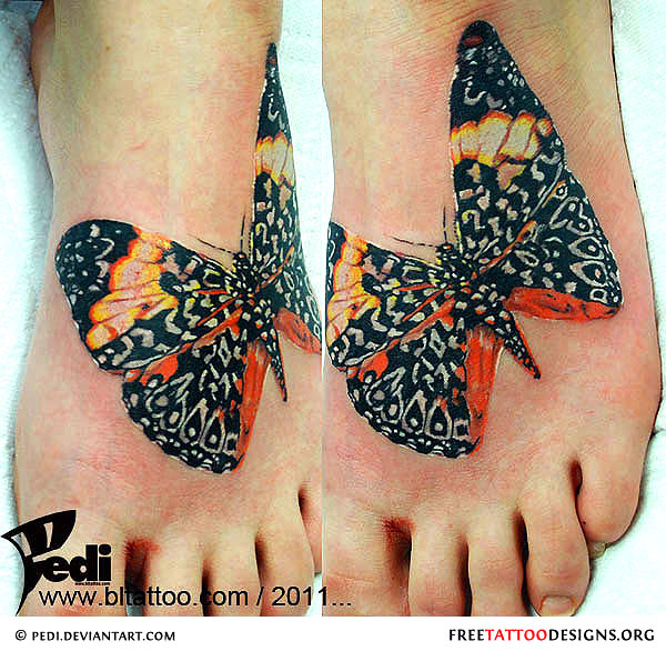 Beautiful Black Butterfly Tattoo On Foot
