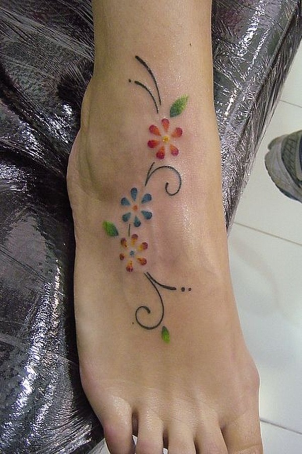 Beautiful Flowers Tattoo On Foot