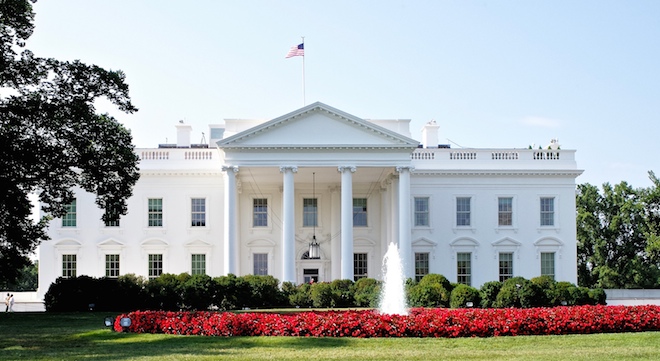 Beautiful Front Facade Of The White House In Washington DC