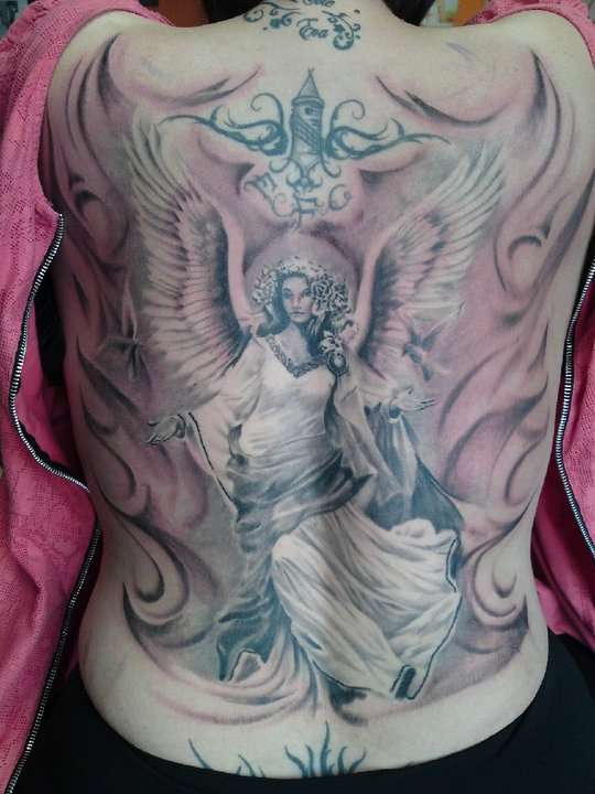 Beautiful Guardian Angel Tattoo On Full Back