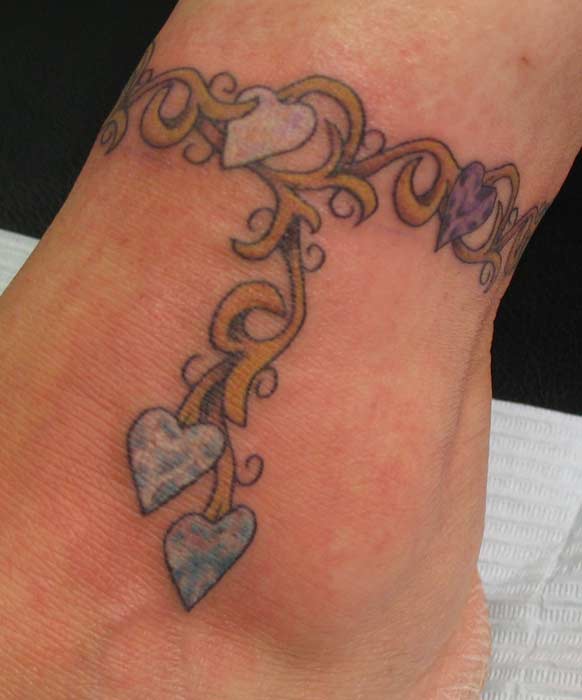 Beautiful Heart Ankle Bracelet Tattoo