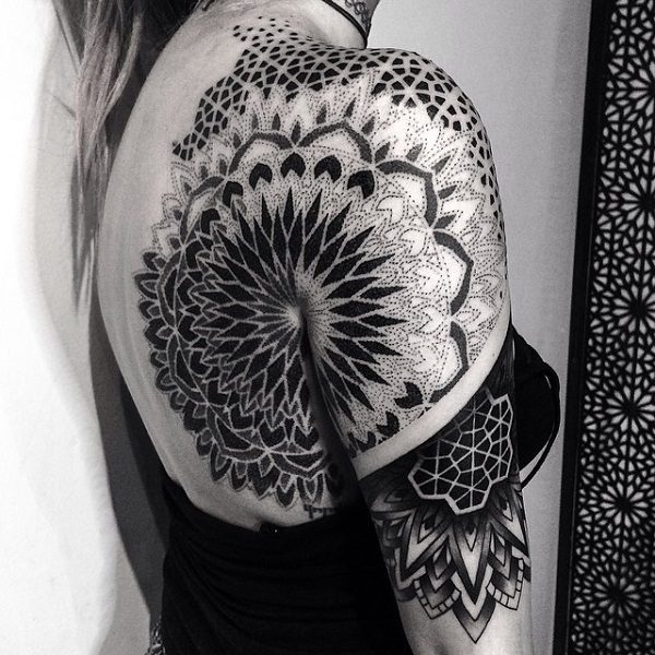 Beautiful Mandala Tattoo On Back Shoulder And Sleeve