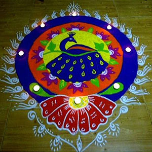 Beautiful Peacock Rangoli Design For Diwali Festival