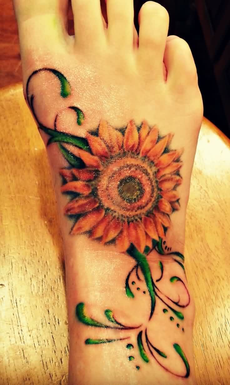 Beautiful Sunflower Tattoo On Foot