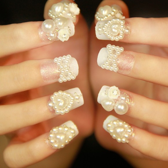Beautiful Wedding Pearls Nail Art Design
