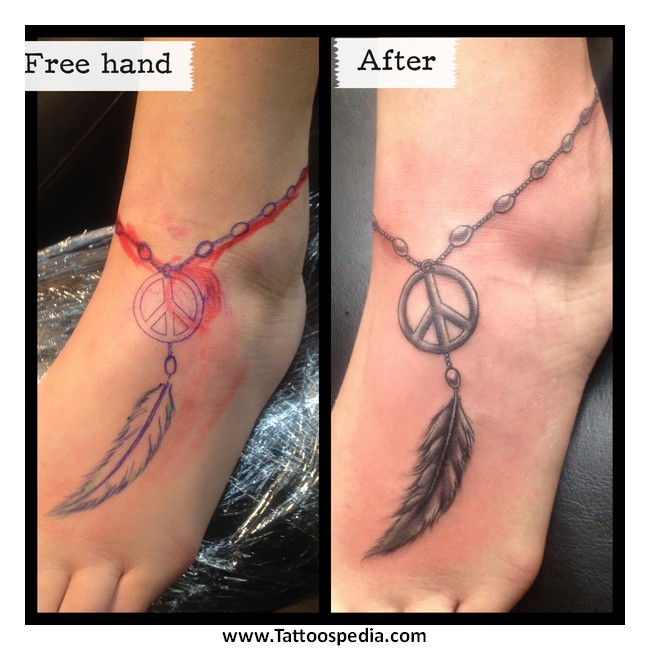 Before And After Feather Bracelet Tattoo On Ankle