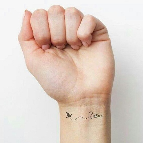 Believe Dove Tattoo On Wrist